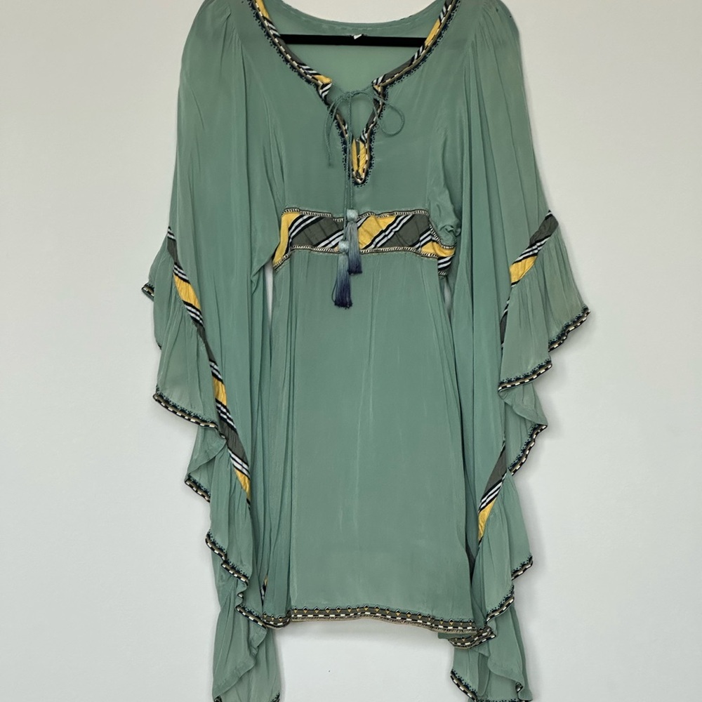 Talitha Sage Green With Tassels 100% Silk Made In India‎ Size M